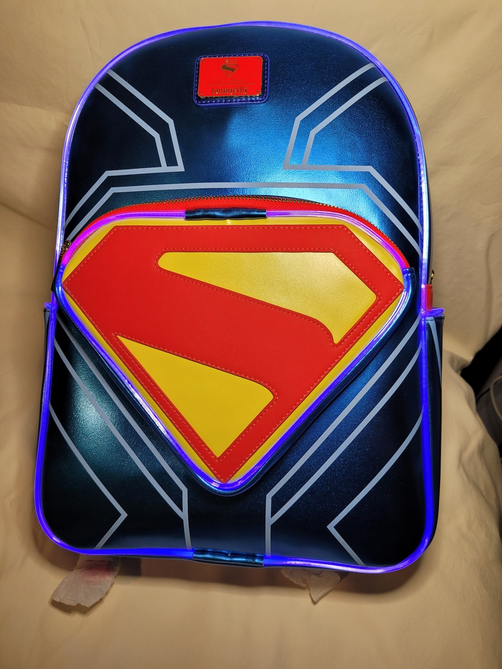Superman Full Size Hard Tag Loungefly Backpack Light Up Rechargeable New W/ Tags